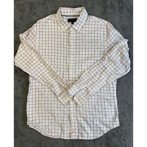 Banana Republic Shirt Mens Large Untucked White Red Button Up